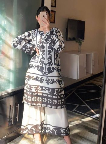 FANCY NATURAL CREPE DIGITAL PRINTED KURTI PALAZZO SET BLACK