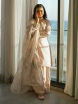FANCY NATURAL CREPE EMBROIDERY SEQUENCE WORK TOP PALAZZO WITH DUPATTA CREAM