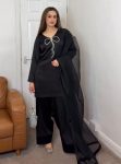 FANCY NATURAL CREPE SILK EMBROIDERY SEQUENCE WORK TOP PATIYALA WITH DUPATTA BLACK