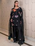 FANCY NATURAL CREPE SILK EMBROIDERY SEQUENCE WORK TOP PATIYALA WITH DUPATTA BLACK