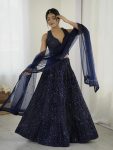 FANCY NET SEQUENCE AND DORI WORK LEHENGA CHOLI WITH DUPATTA NAVY BLUE