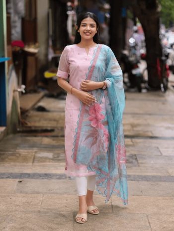 FANCY ORGANZA EMBROIDERY WORK TOP WITH DUPATTA BABY PINK