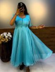 FANCY ORGANZA FUR AND SEQUENCE WORK ONE PIECE CASAUL WEAR WHOLESALE PRICE ETHNIC GARMENT (11)