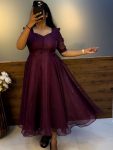 FANCY ORGANZA FUR AND SEQUENCE WORK ONE PIECE  WINE