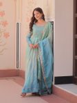 FANCY PADDING GOLD ORGANZA SEQUENCE MULTI AND ZARI EMBROIDERY WORK GOWN WITH DUPATTA PARTY WEAR WHOLESALE PRICE ETHNIC GARMENT (10)
