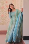 FANCY PADDING GOLD ORGANZA SEQUENCE MULTI AND ZARI EMBROIDERY WORK GOWN WITH DUPATTA PARTY WEAR WHOLESALE PRICE ETHNIC GARMENT (10)