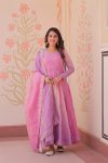 FANCY PADDING GOLD ORGANZA SEQUENCE MULTI AND ZARI EMBROIDERY WORK GOWN WITH DUPATTA PARTY WEAR WHOLESALE PRICE ETHNIC GARMENT (4)