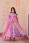 FANCY PADDING GOLD ORGANZA SEQUENCE MULTI AND ZARI EMBROIDERY WORK GOWN WITH DUPATTA PARTY WEAR WHOLESALE PRICE ETHNIC GARMENT (4)
