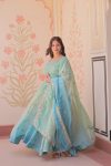 FANCY PADDING GOLD ORGANZA SEQUENCE MULTI AND ZARI EMBROIDERY WORK GOWN WITH DUPATTA PARTY WEAR WHOLESALE PRICE ETHNIC GARMENT (10)