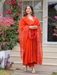 FANCY PV CHANDERI SEQUENCE CODING EMBROIDERY WORK TOP BOTTOM WITH DUPATTA FESTIVE WEAR WHOLESALE PRICE ETHNIC GARMENT (3)
