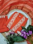 FANCY PV CHANDERI SEQUENCE CODING EMBROIDERY WORK TOP BOTTOM WITH DUPATTA FESTIVE WEAR WHOLESALE PRICE ETHNIC GARMENT (3)
