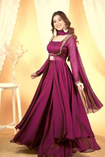 FANCY RANGOLI SILK HANDWORK TOP LEHENGA WITH DUPATTA WINE