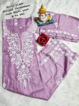 FANCY RAYON COTTON CHIKANKARI WORK KURTI PALAZZO SET  LAVENDER