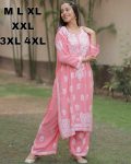 FANCY RAYON COTTON CHIKANKARI WORK KURTI PALAZZO SET FESTIVE WEAR WHOLESALE PRICE ETHNIC GARMENT (12)