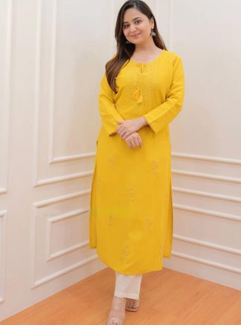 FANCY RAYON COTTON SEQUENCE EMBROIDERY  WORK  TOP BOTTOM SET YELLOE