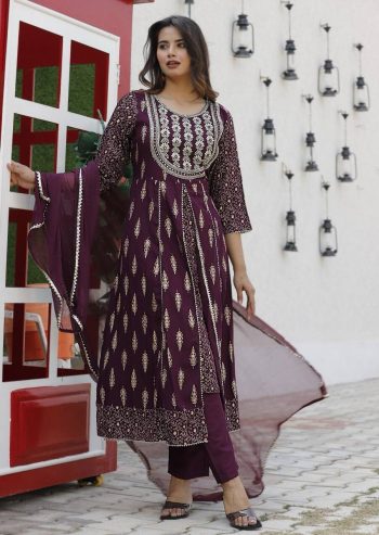 FANCY RAYON EMBROIDERY WORK TOP BOTTOM WITH DUPATTA WINE