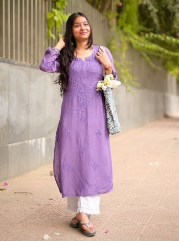 FANCY RAYON EMBROIDERY WORK TOP PALAZZO SET  LAVENDER