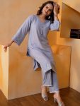 FANCY RAYON EMBROIDERY WORK WITH LATKAN WORK TOP BOTTOM SET SKY