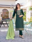 FANCY RAYON FOIL PRINT WITH EMBROIDERY WORK TOP BOTTOM WITH DUPATTA GREEN