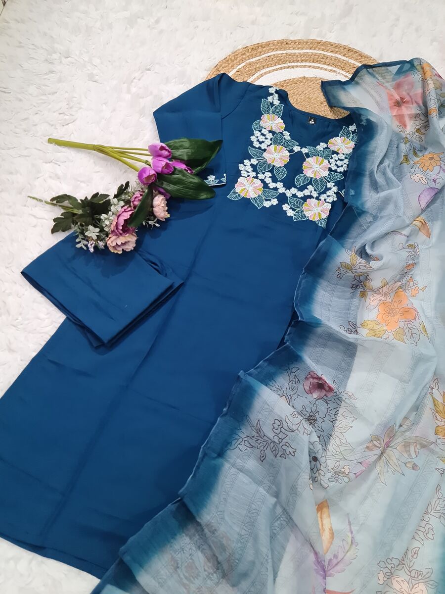 FANCY RAYON SLUB SEQUENCE EMBROIDERY WORK TOP BOTTOM WITH DUPATTA FESTIVE WEAR WHOLESALE PRICE ETHNIC GARMENT (1)