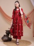 FANCY ROMAN SILK EMBROIDERY WORK ANARKALI GOWN BOTTOM WITH DUPATTA FESTIVE WEAR WHOLESALE PRICE ETHNIC GARMENT (2)