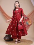 FANCY ROMAN SILK EMBROIDERY WORK ANARKALI GOWN BOTTOM WITH DUPATTA FESTIVE WEAR WHOLESALE PRICE ETHNIC GARMENT (2)