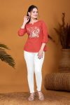 FANCY ROMAN SILK EMBROIDERY WORK TOP  RED