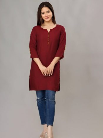 FANCY ROMAN SILK FANCY BUTTON WORK TOP MAROON