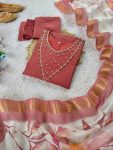 FANCY ROMAN SILK HANDWORK AND LACE WORK TOP BOTTOM WITH DUPATTA FESTIVE WEAR WHOLESALE PRICE ETHNIC GARMENT (1)