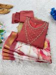 FANCY ROMAN SILK HANDWORK AND LACE WORK TOP BOTTOM WITH DUPATTA FESTIVE WEAR WHOLESALE PRICE ETHNIC GARMENT (1)