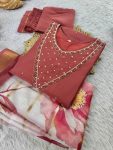 FANCY ROMAN SILK HANDWORK AND LACE WORK TOP BOTTOM WITH DUPATTA FESTIVE WEAR WHOLESALE PRICE ETHNIC GARMENT (1)