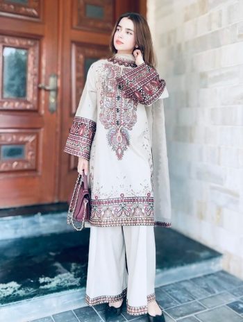 FANCY ROMAN SILK ZARI, THREAD AND SEQUENCE EMBROIDERY WORK TOP PALAZZO WITH DUPATTA  WHITE