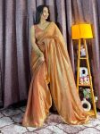 FANCY SOFT FENDI SILK TWO TONE WITH BEADS HAND PIPE WORK SAREE WITH UNSTITCHED BLOUSE ORANGE