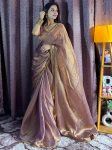 FANCY SOFT FENDI SILK TWO TONE WITH BEADS HAND PIPE WORK SAREE WITH UNSTITCHED BLOUSE LAVENDER