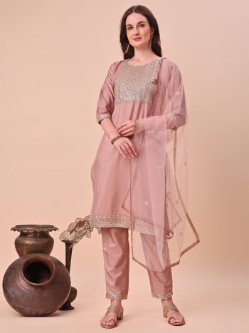 FANCY TAFFETA SILK EMBROIDERY ZARI WORK TOP BOTTOM WITH DUPATTA  BABY PINK