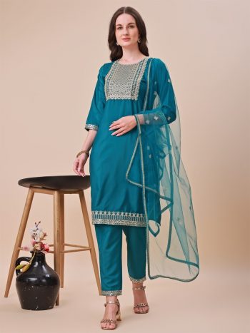 FANCY TAFFETA SILK EMBROIDERY ZARI WORK TOP BOTTOM WITH DUPATTA  RAMA