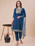 FANCY TAFFETA SILK EMBROIDERY ZARI WORK TOP BOTTOM WITH DUPATTA  TEAL