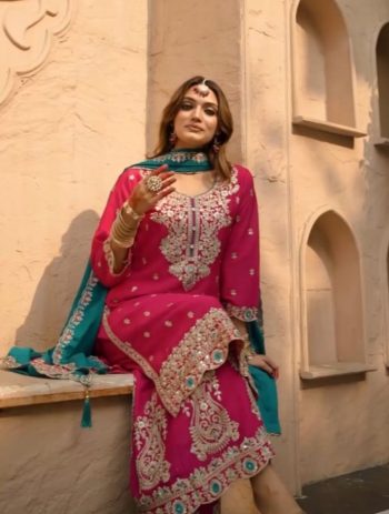 FANCY VICHITRA SILK EMBROIDERY THREAD AND SEQUENCE WORK TOP PALAZZO WITH DUPATTA RANI