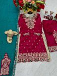 FANCY VICHITRA SILK EMBROIDERY THREAD AND SEQUENCE WORK TOP PALAZZO WITH DUPATTA FESTIVE WEAR WHOLESALE PRICE ETHNIC GARMENT (4)