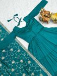 FANCY VICHITRA SILK POTLI BUTTON WORK GOWN WITH SEQUENCE EMBROIDERY WORK DUPATTA FESTIVE WEAR WHOLESALE PRICE ETHNIC GARMENT (7)