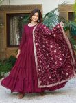 FANCY VICHITRA SILK POTLI BUTTON WORK GOWN WITH SEQUENCE EMBROIDERY WORK DUPATTA MAROON