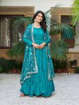 FANCY VICHITRA SILK POTLI BUTTON WORK GOWN WITH SEQUENCE EMBROIDERY WORK DUPATTA RAMA