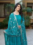 FANCY VICHITRA SILK POTLI BUTTON WORK GOWN WITH SEQUENCE EMBROIDERY WORK DUPATTA FESTIVE WEAR WHOLESALE PRICE ETHNIC GARMENT (7)