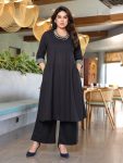 FANCY VISCOSE EMBROIDERY WORK KURTI PALAZZO SET  BLACK