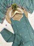 FANCY VISCOSE JARI CHANDERI EMBROIDERY WORK TOP BOTTOM WITH DUPATTA FESTIVE WEAR WHOLESALE PRICE ETHNIC GARMENT (5)