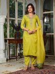 FANCY VISCOSE RAYON EMBROIDERY WORK TOP BOTTOM WITH DUPATTA  LEMON