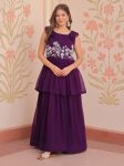 FANCY FAUX BLOOMING BEADS EMBROIDERED WORK GOWN  LAVENDER