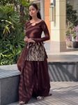 FANCYGEORGETTE THREAD WITH SEQUENCE WORK TOPPATIYALA WITH DUPATTA BROWN
