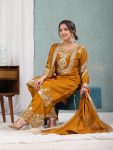 FASHIONABLE CHINON SILK EMBROIDERY SEQUENCE WORK TOP PALAZZO WITH DUPATTA YELLOW