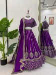 FASHIONABLE CHINON SILK THREAD WITH SEQUENCE WORK LEHENGA CHOLI WITH DUPATTA PURPLE
